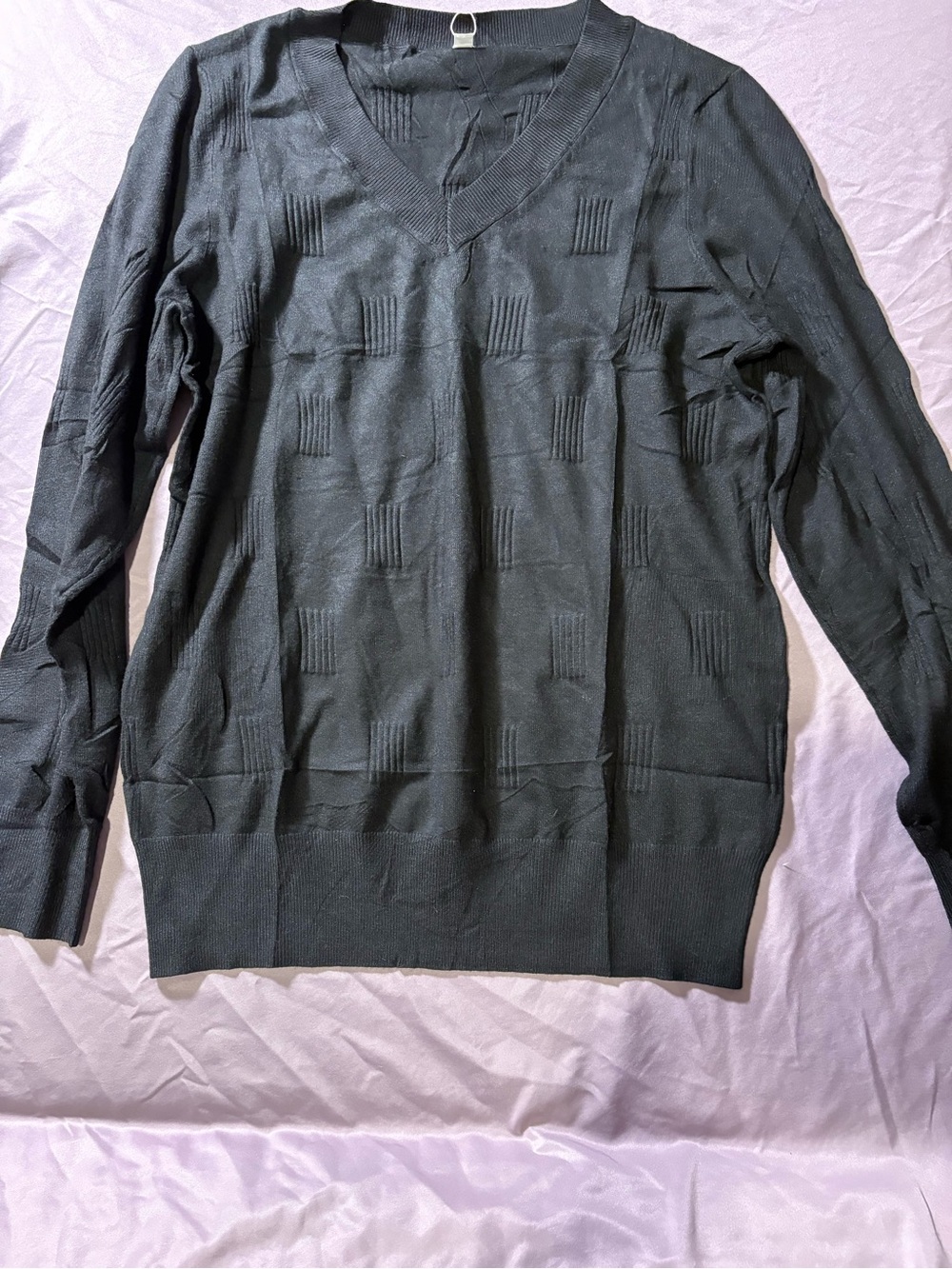 Women's Black V-Neck Textured Knit Top